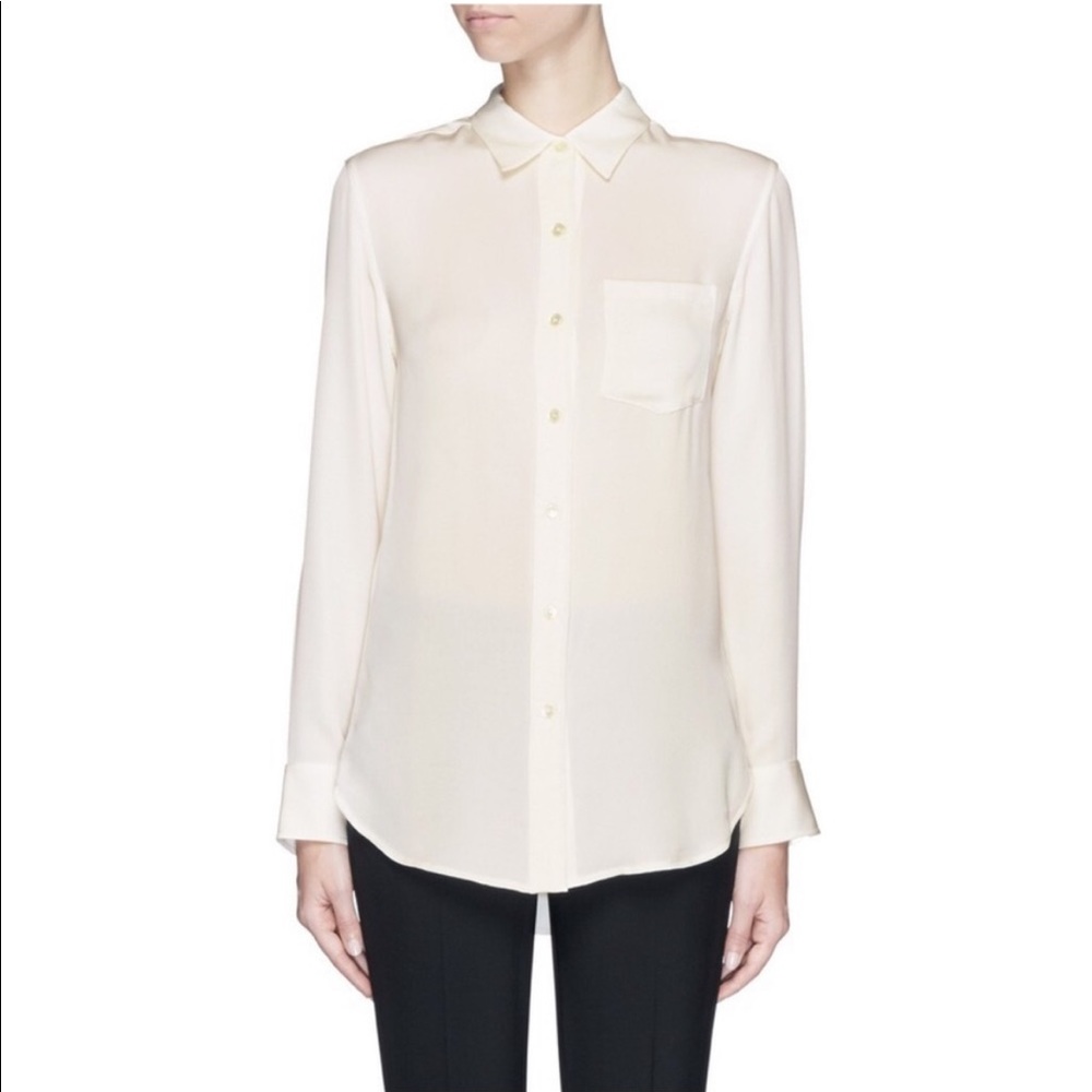 New with tags! Theory Silk Button Down Blouse. Color: Ivory. Size: Small